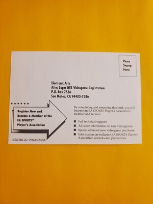 Super Nintendo electronic arts Registration Card Insert