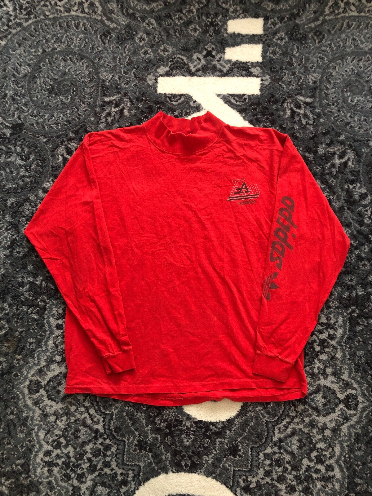Vintage 80's Adidas Team Mock Neck Long Sleeve T-Shirt Men's