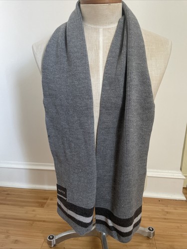 【23.65】24FW★ Essential Wool Rib Muffler NWT Nautica Gray Stripe Rib Knit Acrylic Scarf Muffler 8.5