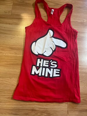 Medium Red  HE'S MINE  Finger Pointing Funny TANK TOP Reserved