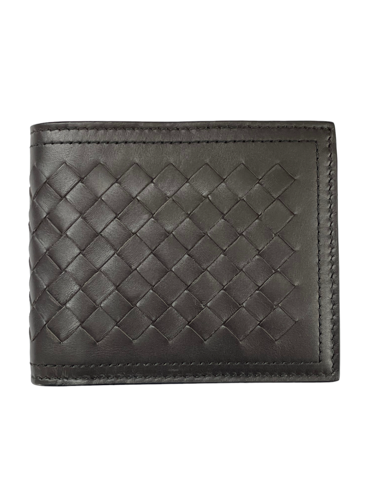 Pre-owned Bottega Veneta Intrecciato Bi-fold Wallet With Coin Purse, Dark Brown