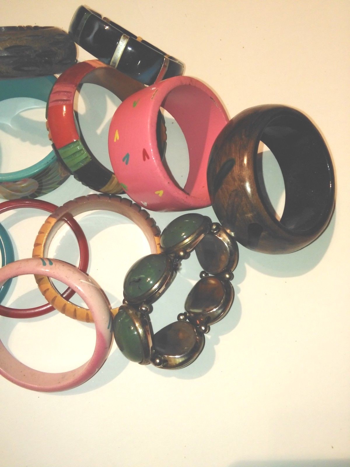 Vintage Bangles Lot 18 Colors Melmac Glass Wood Plastic 60s 70s 80s Stretchy