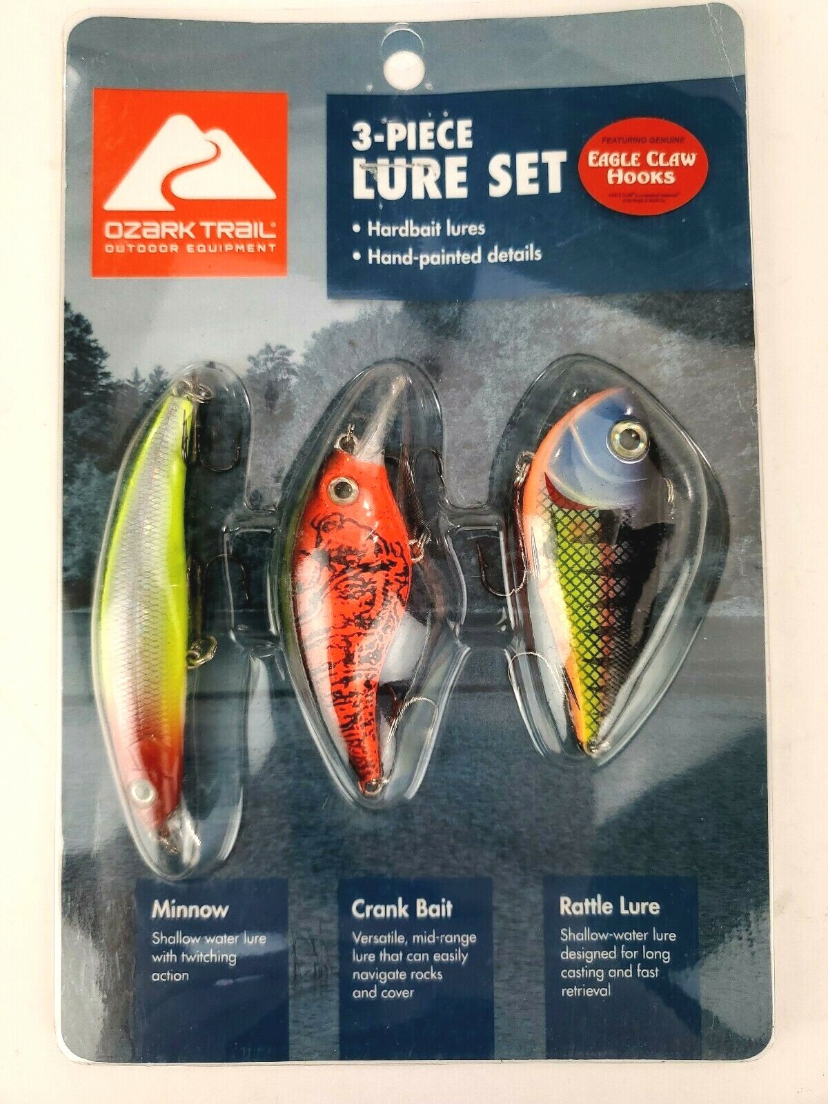 Ozark Trail 3 Piece Minnow Crank Bait Rattle Lure Set with
