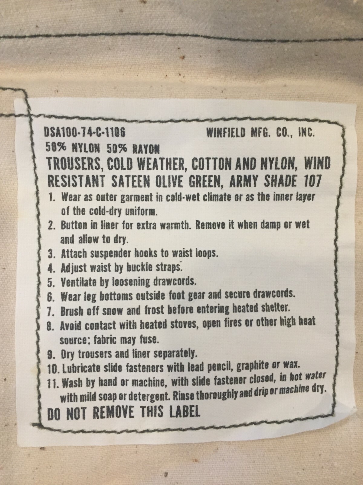 U.S. issue Field Trousers, Cold Weather