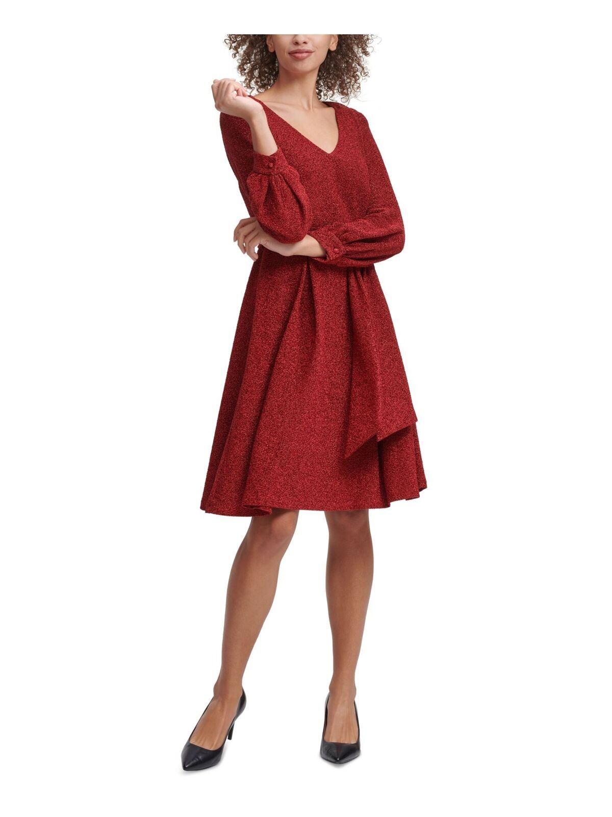

Calvin Klein NWT RED/BLACK Платье из блестящего трикотажа с поясом и V-образным вырезом 2,4,6,8,10,12,14,16, Red and black