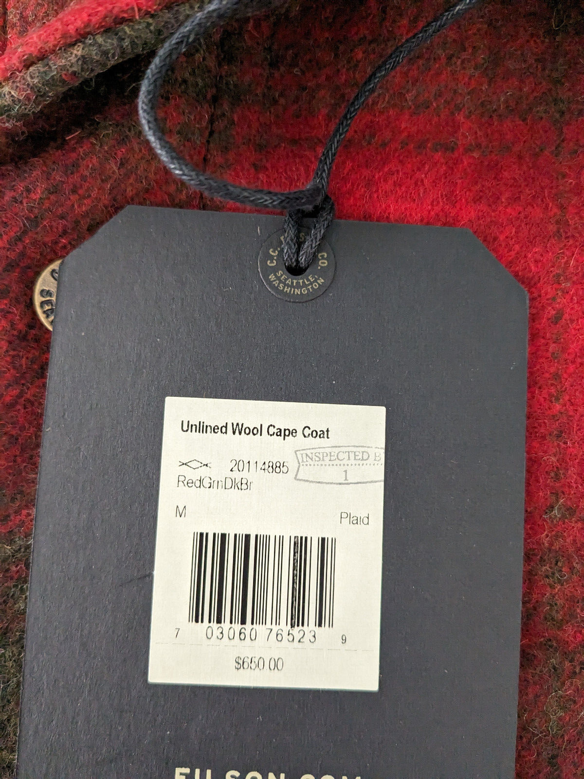 Pre-owned Filson Unlined Wool Cape Coat 20114885 Made In Usa Green Brown Dark Red Size Med