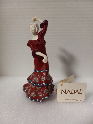 Nadal Spanish Grace Figurine Lady Dancing Holding Castanets In Red Dress