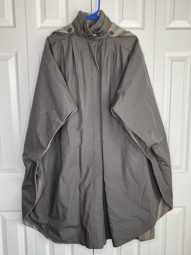 Hooded Rain Poncho Cape Wool Blend Lined Water Repellant