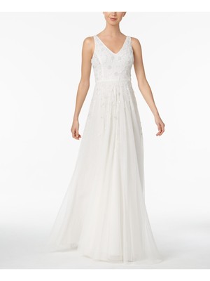 

ADRIANNA PAPELL Женское белое вечернее платье полной длины без рукавов + расклешенное торжественное платье, Белый