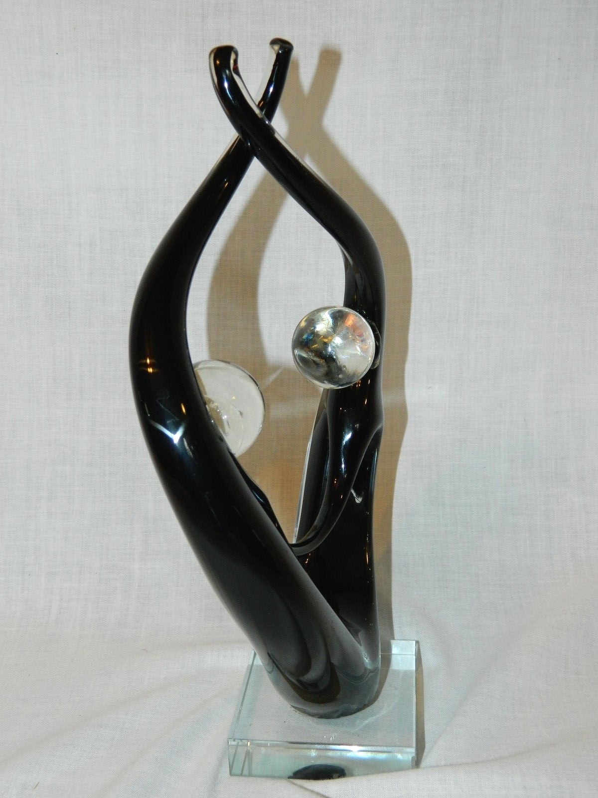 MCM Blown Glass Sculpture Dancing Couple Holding Hands Forever Bound Black VTG