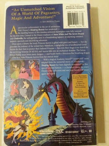 Walt Disney's Sleeping Beauty Masterpiece Collection VHS # 9511 Limited Edition