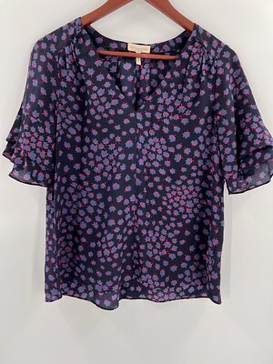Rebecca Taylor Womens Aster Floral Silk Blouse Short Flutter Sleeve Size 4 EUC