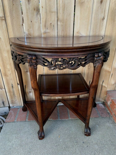Vintage Chinese Oriental Rosewood Dragon Carved Side Entry Hall Wall table