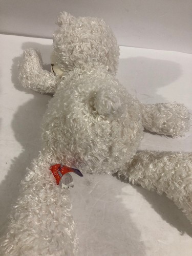 First and Main A Hart Throb White Plush Beanie Teddy Bear Heart Feet 14”