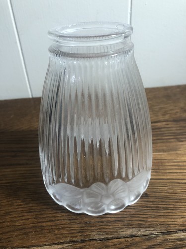 VTG Clear Ribbed Glass w/ Frosted Flowers BELL Lamp/Light Cover REPLACEMENT 5