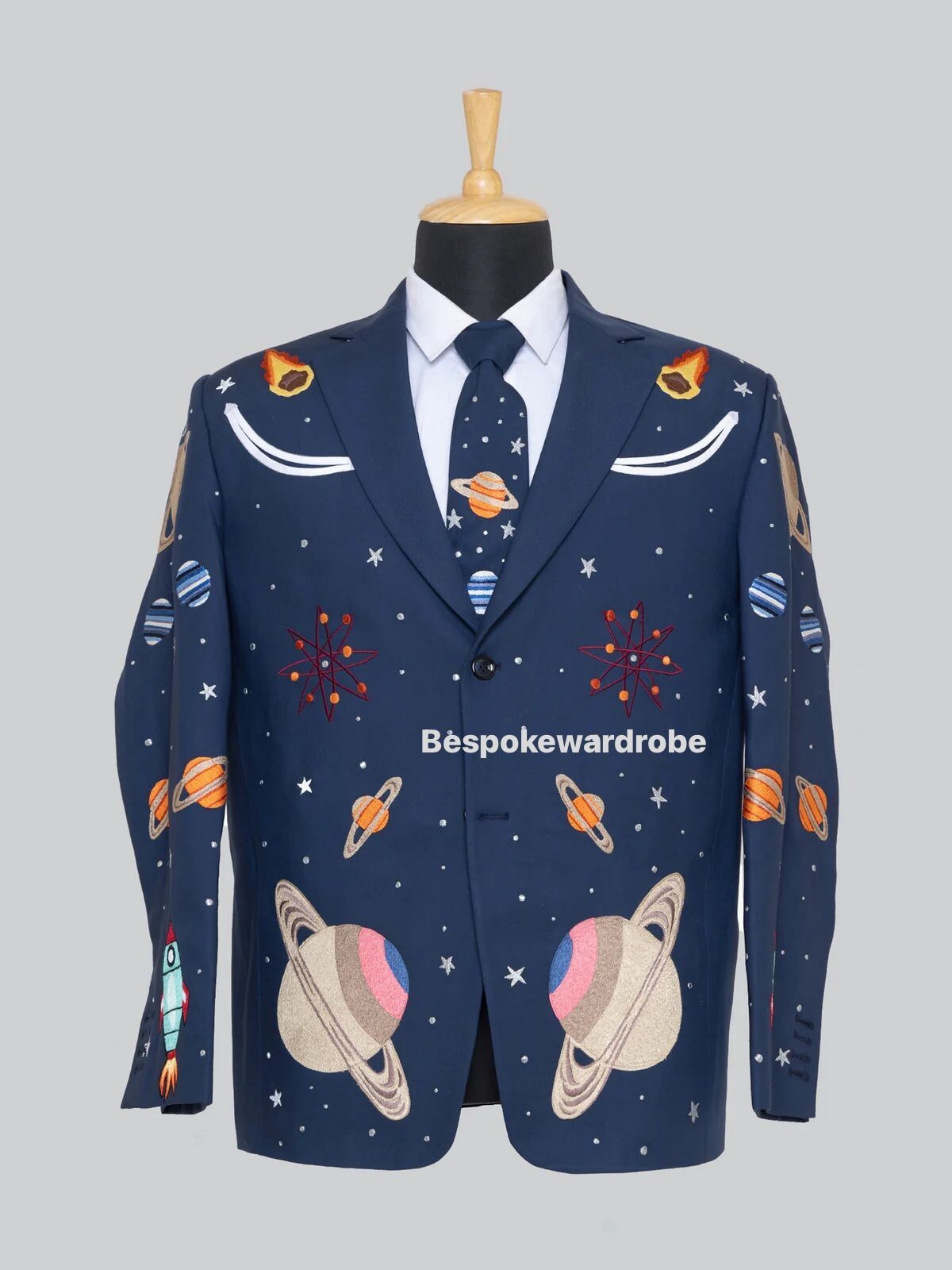 Pre-owned Custommade Men's Custom Made 2pc Wedding Western Space Universe Suite Blue Color