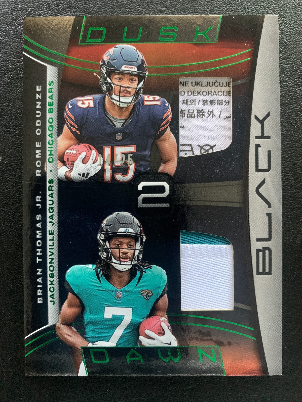 2024 Black Dusk 2 Dawn Laundry Tag Patch Rome Odunze Brian Thomas Jr /25 RC