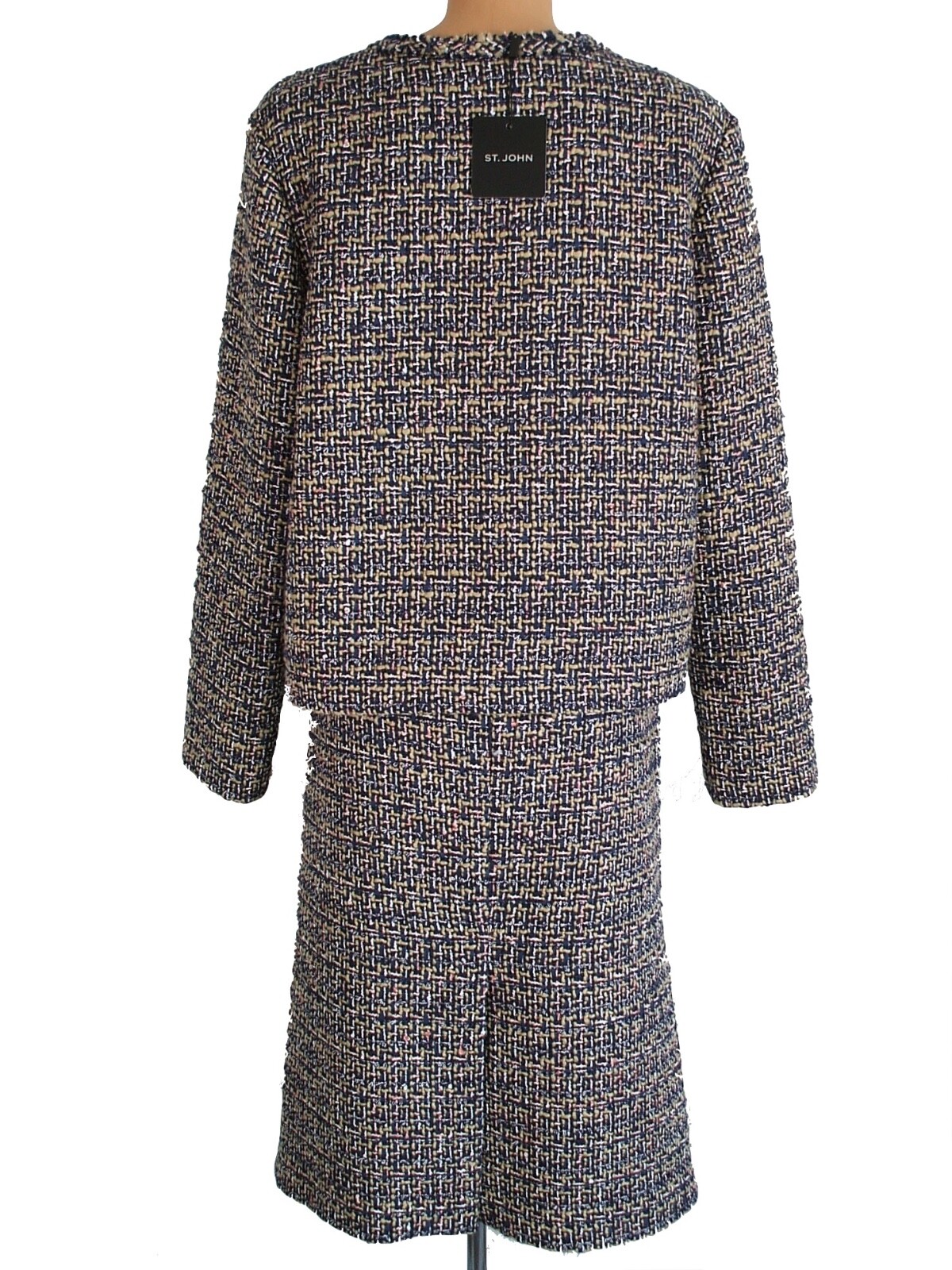 Pre-owned St John St. John Knits Subtle Plaid Tweed Jacket Blazer Skirt Suit Sz 16 $2190 In Soft Peach/camel Multi