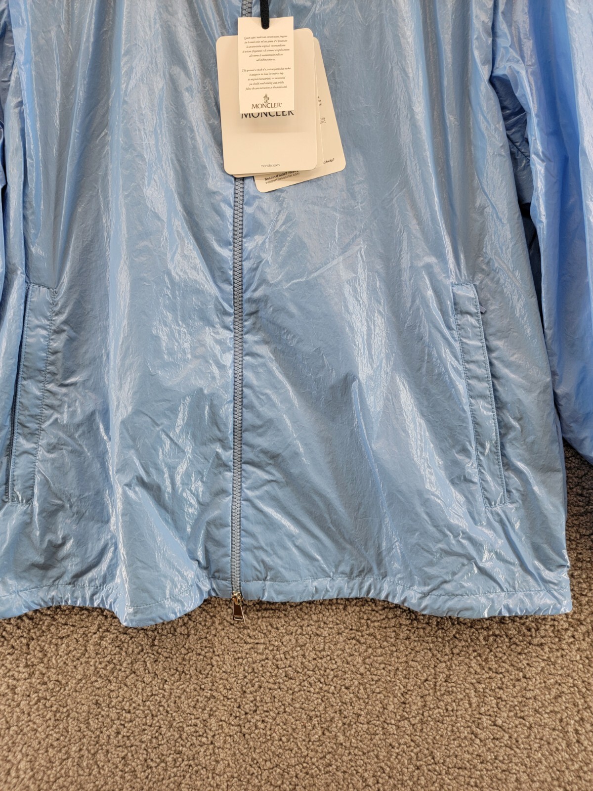 Pre-owned Moncler Hooded Wuisse Windbreaker Jacket Women's 5 Blue Front Zip Closure L/s