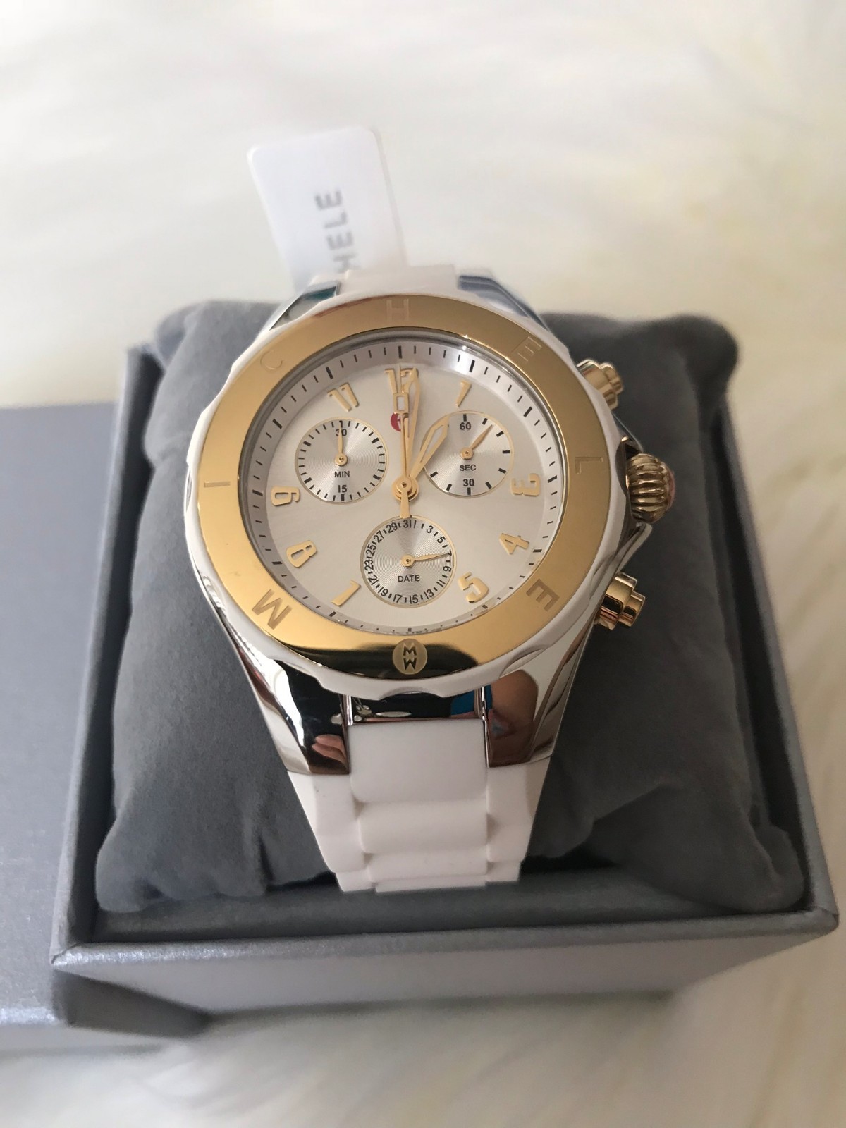 Pre-owned Michele (on Sale)  Tahitian Jelly Bean White Watch Mww12f000056 Retail $400