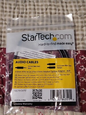 StarTech.com 6 in. 3.5mm 4 Pin Headset Splitter Adapter M/F.  10 Packs
