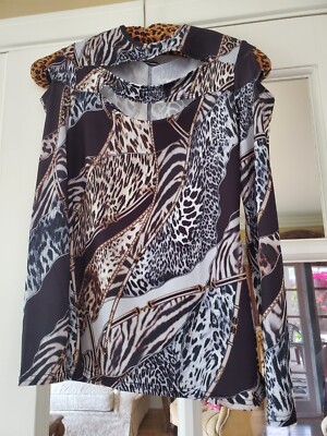 Brand New Venus Strappy Animal Print Cold Shoulder Blouse