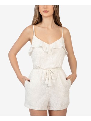B МИЛЫЙ женский комбинезон с завязками цвета слоновой кости и рюшами на регулируемых прямых штанинах 0
