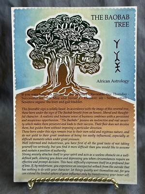 Vintage African Astrology ''THE BAOBAB TREE'' 4th Jan-3rd Feb. Postcard ~ Ephemera