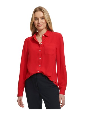 TOMMY HILFIGER Womens Red Yoke Cuffed Sleeve Point Collar Button Up Top M