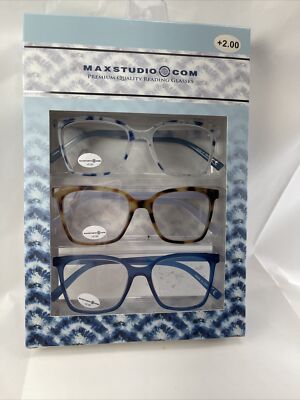 NIB 2.00 Box Set 3 Pairs Max Studio Reading Glasses Readers 