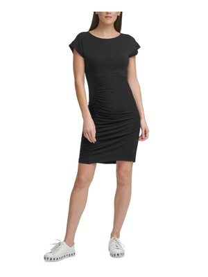 DKNY Womens Black Pull Over Style Cap Sleeve Above The Knee Sheath Dress L
