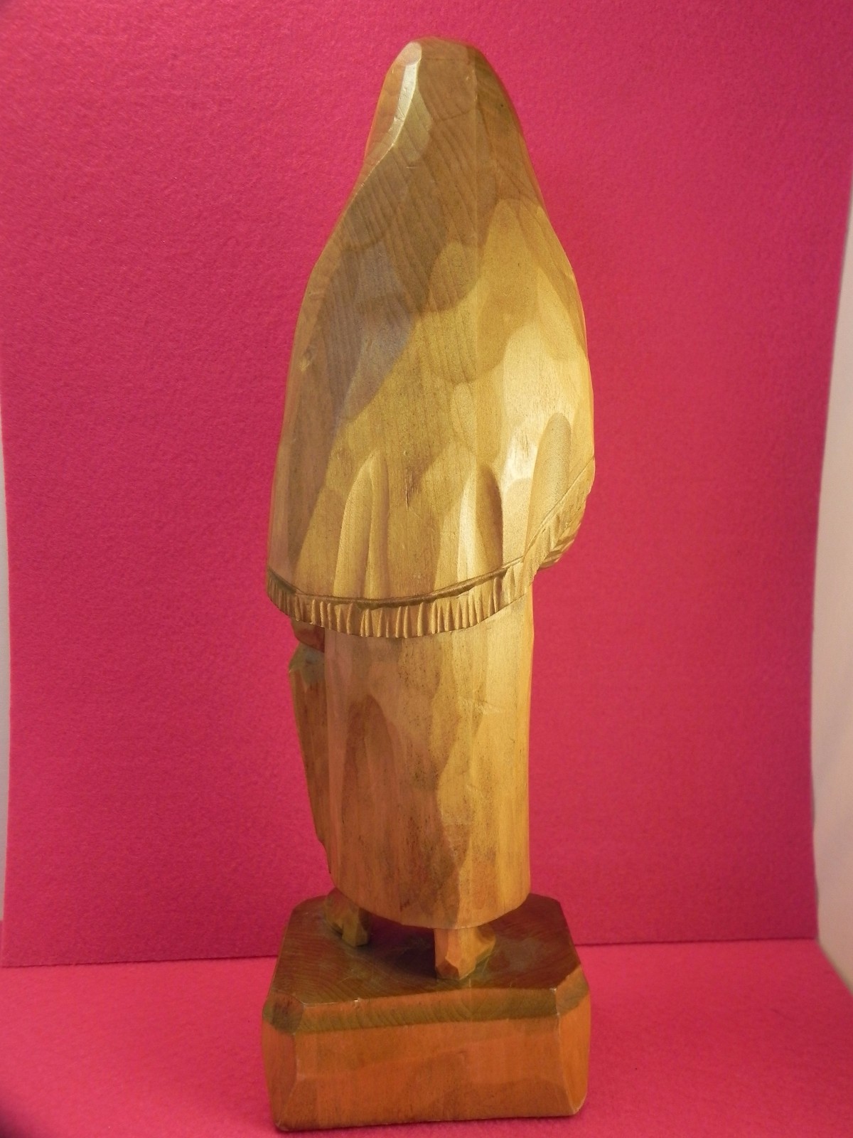 Vintage Signed Caron Wood Carving Old Women Figure Figurine