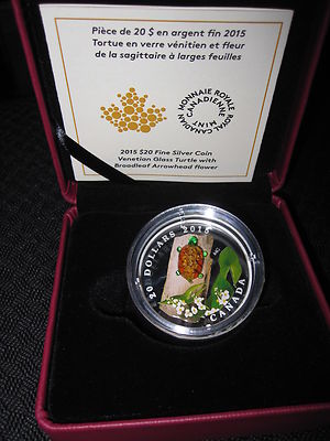 2015 Canada Venetian Murano Glass #5  Turtle 1 oz $20 Fine Silver Coin