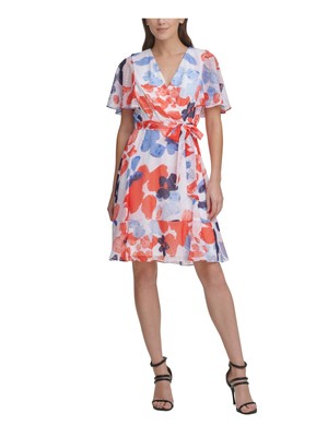 DKNY Женское белое платье выше колена с поясом для работы + расклешенное платье 8