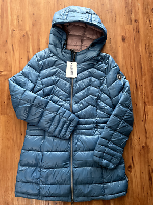 NOIZE Eden Vegan Parka Medium Jacket Quilted Coat Blue Outwear