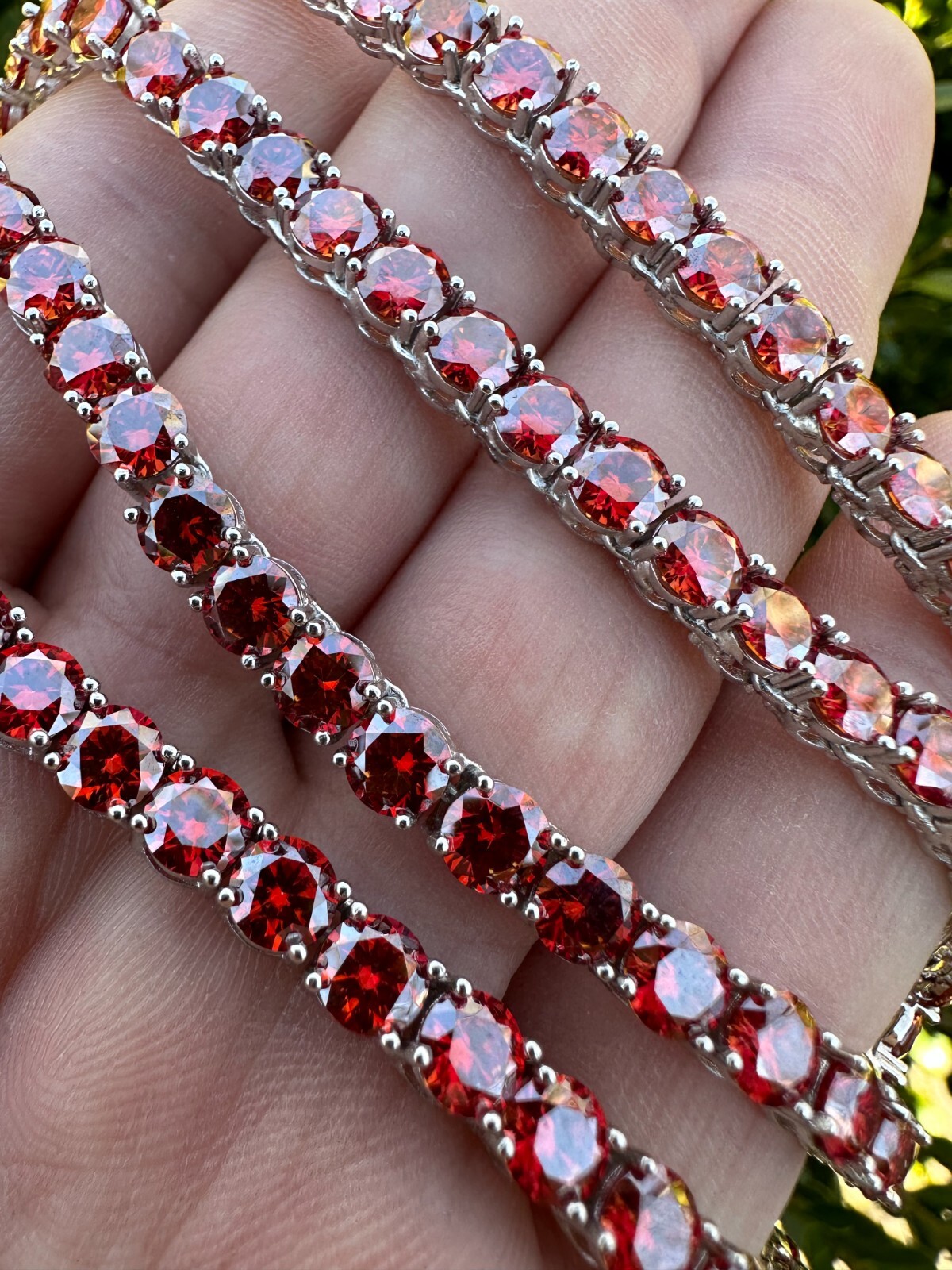 Pre-owned Silver Real Ruby Red Moissanite 5mm Tennis Chain 925  Iced Necklace Pass Tester