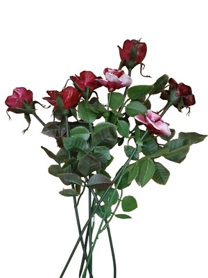 Vintage Porcelain Red & Pink Roses Plastic Stems Leaves Decorative Bouquet READ