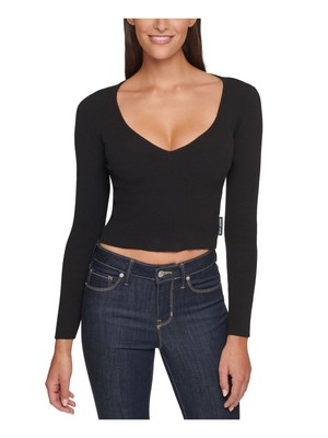 

DKNY Женский черный вязаный укороченный топ с длинными рукавами и V-образным вырезом