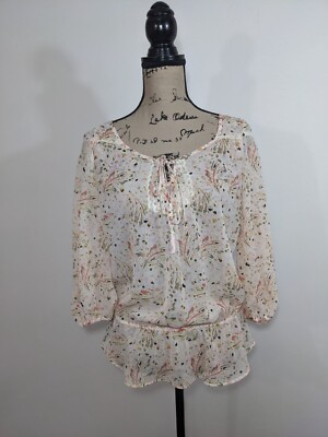 NWT CANDIES California Dreaming Blouse Womens Top Floral 3/4 Sleeve Sheer Lace S