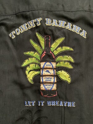 TOMMY BAHAMA embroidered silk shirt ''Let it Breathe'' wine - black - size M  NWT