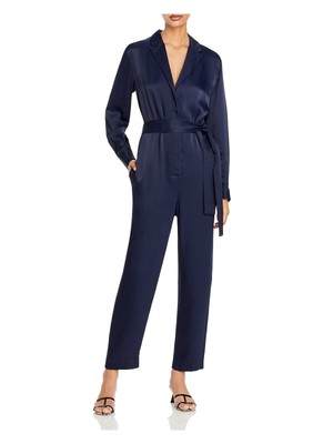 

3.1 PHILLIP LIM Женский темно-синий атласный укороченный комбинезон с поясом и воротником, Navy