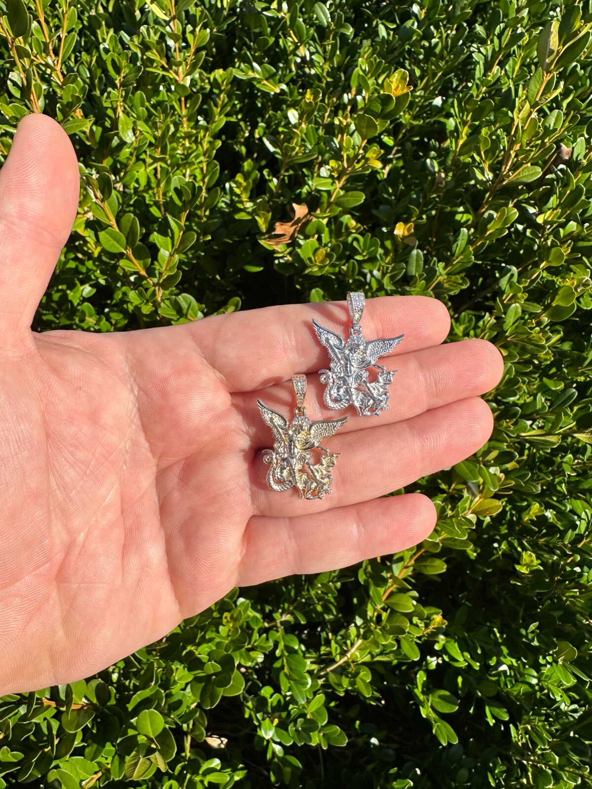 Pre-owned Hip Hop Real Diamond Saint Michael Archangel Pendant Solid 14k Gold Necklace Pendant In White