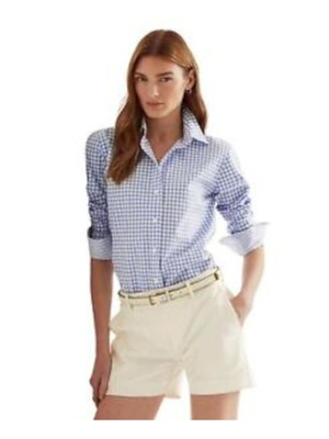 

LAUREN RALPH LAUREN Женский синий топ на пуговицах с рукавами-манжетами и острым воротником