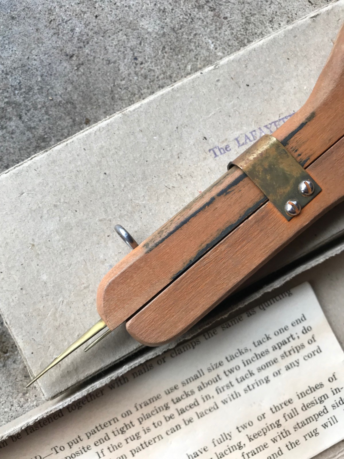 Lafayette Wooden Rug Needle, with Original Instructions and Packaging
