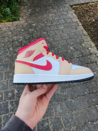 JORDAN NIKE AIR JORDAN 1 MID GS BEIGE RED GS 36 US 4Y NEU OVP MIT JUMPMAN STICKER