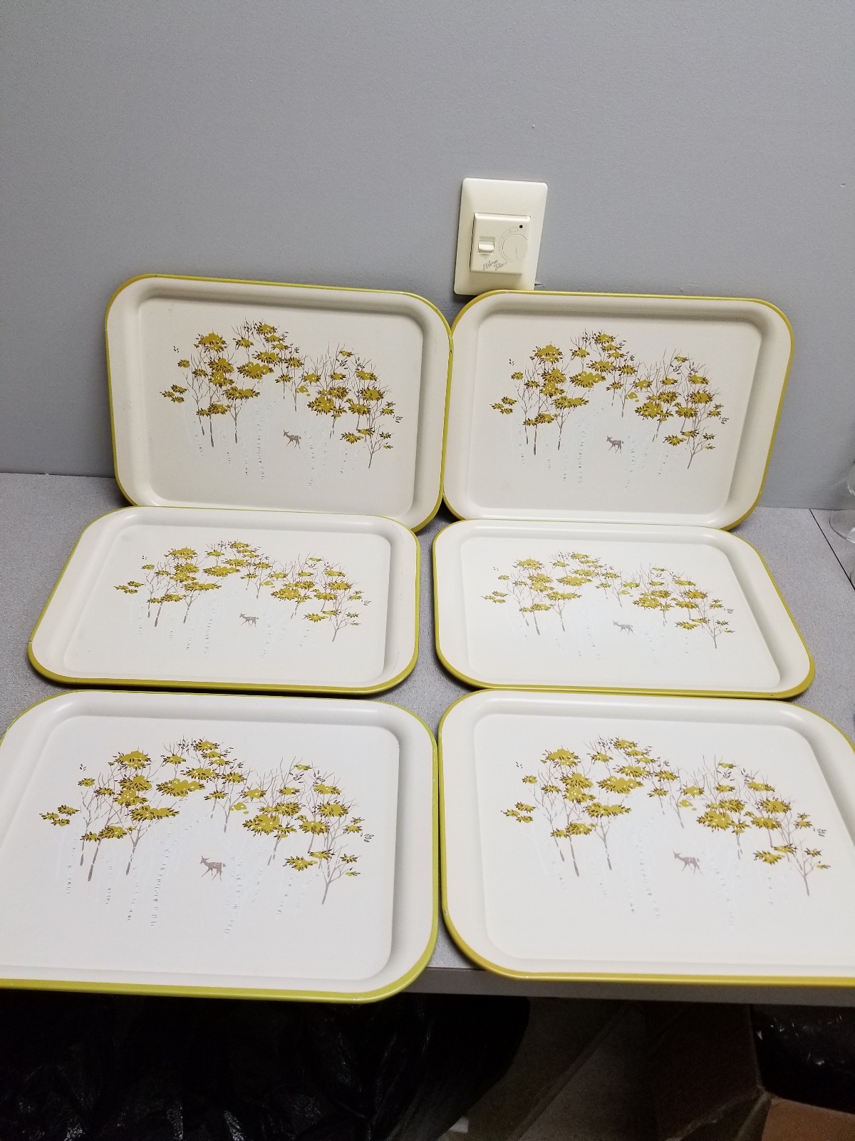 6 Vintage Metal Lap TV Trays with Trees & Deer+