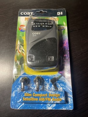 Rare 1999 COBY portable AM/FM CX-6 radio w/ hear buds - New Sealed