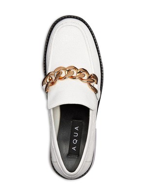 

Женские кожаные лоферы без шнуровки на каблуке AQUA White Bone Lizard Chain Lena, Белый, AQ-LENA