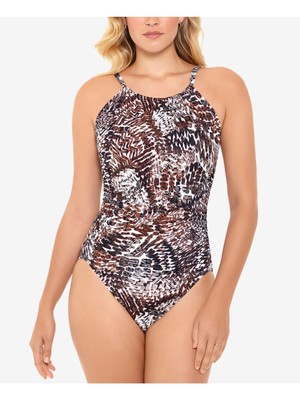 

SWIM SOLUTIONS Женский коричневый цельный купальник с бретелькой на шее и принтом для контроля живота