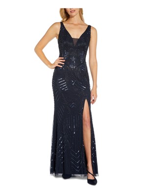 

ADRIANNA PAPELL Женское темно-синее вечернее платье без рукавов до бедра с высоким разрезом на подкладке, Navy